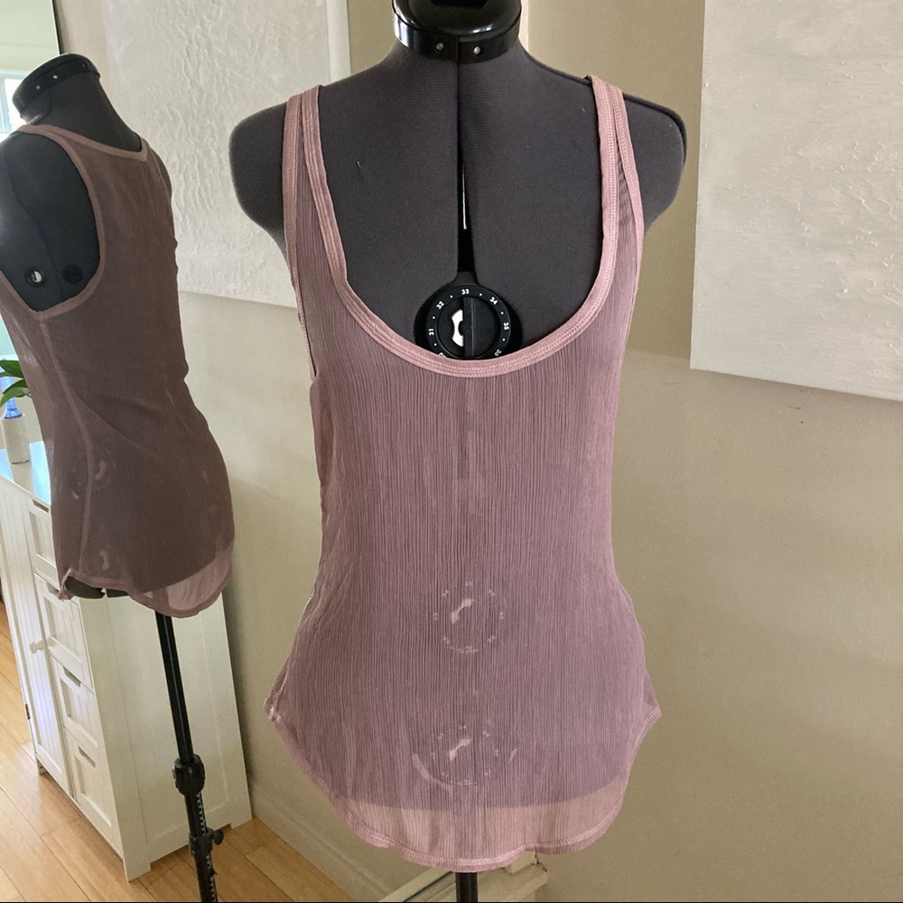 Semi-Sheer Scoop Neck Tank Top in Dusty Mauve